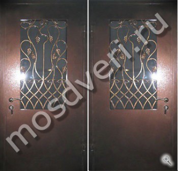 Порошковая дверь с кованными элементами и стеклопакетом - купить от производителя Мосдвери Порошковая дверь с кованными элементами и стеклопакетом